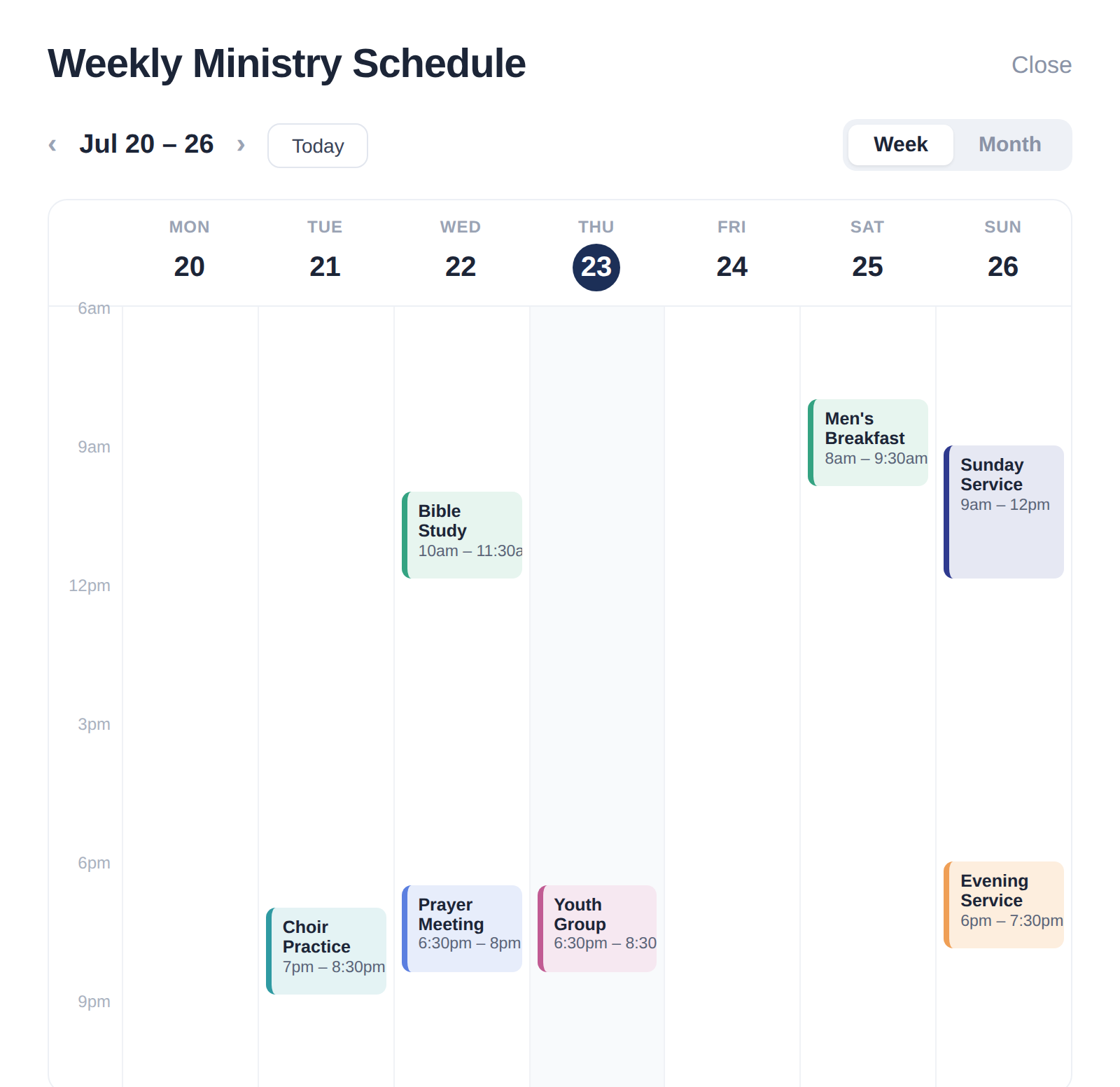 Tapped schedule calendar showing a week of color-coded time windows, each with its own action