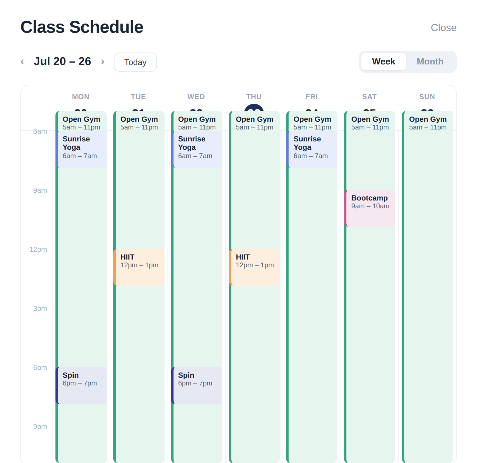 Tapped schedule calendar showing a week of color-coded time windows, each with its own action